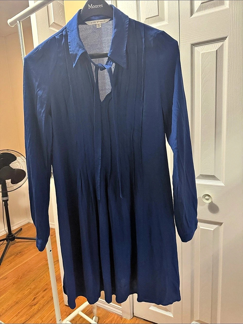 Max Studio Shirt Dress Long Sleeve Blue Rayon Dress